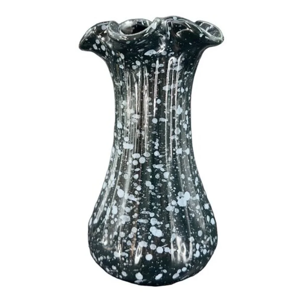 MCM Deena Savoy Vase Speckle Splatter Art Pottery Twist Top Black White Vintage‎